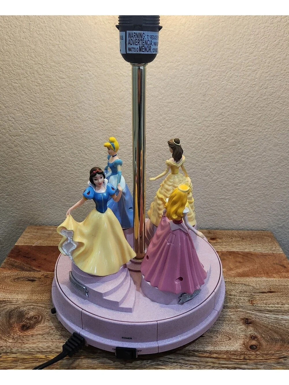 DISNEY PRINCESS TALKING ANIMATED SPINNING LAMP BELLE SNOW AURORA WORKS READ